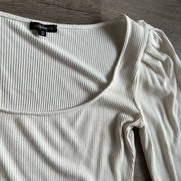 Dynamite ribbed white long sleeve with puff sleeve detail size small - Picture 2 of 2